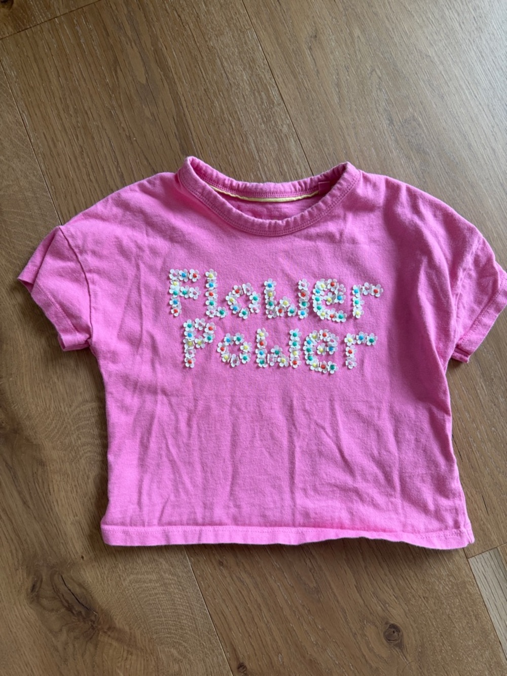 Mini Boden Bright Pink Floral Sequin Short Sleeve Tee